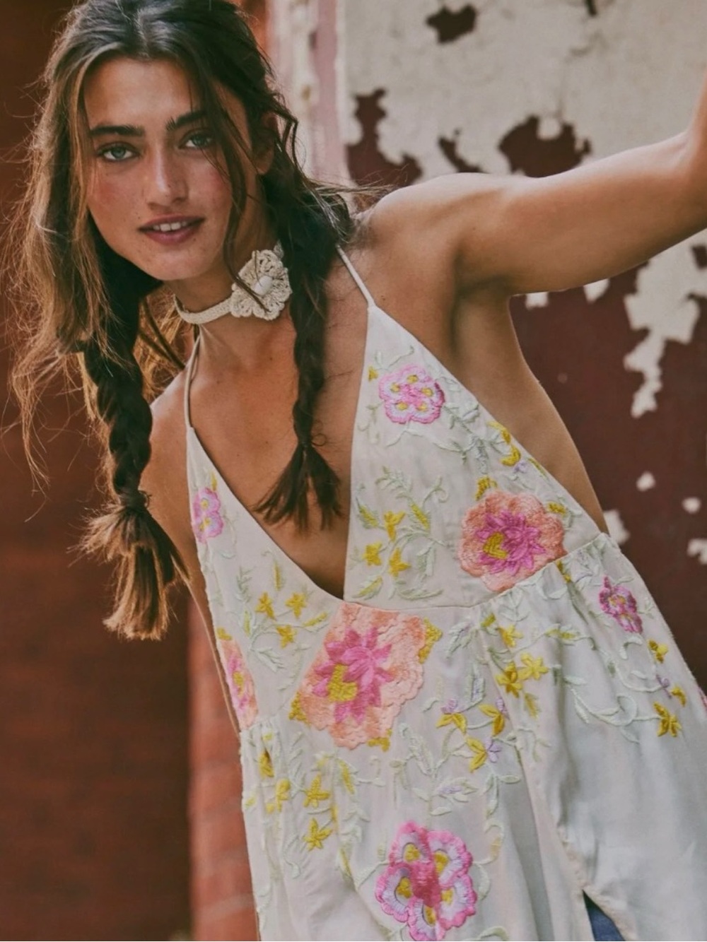 Free People Bohemian Beachy Crochet Flower 70s Olympus Choker NWT Ethereal Ivory
